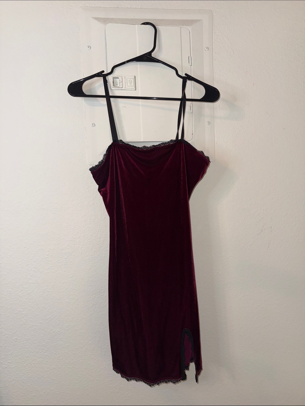 Forever 21 Velvet Slip Dress in Burgundy with Lace Trim
